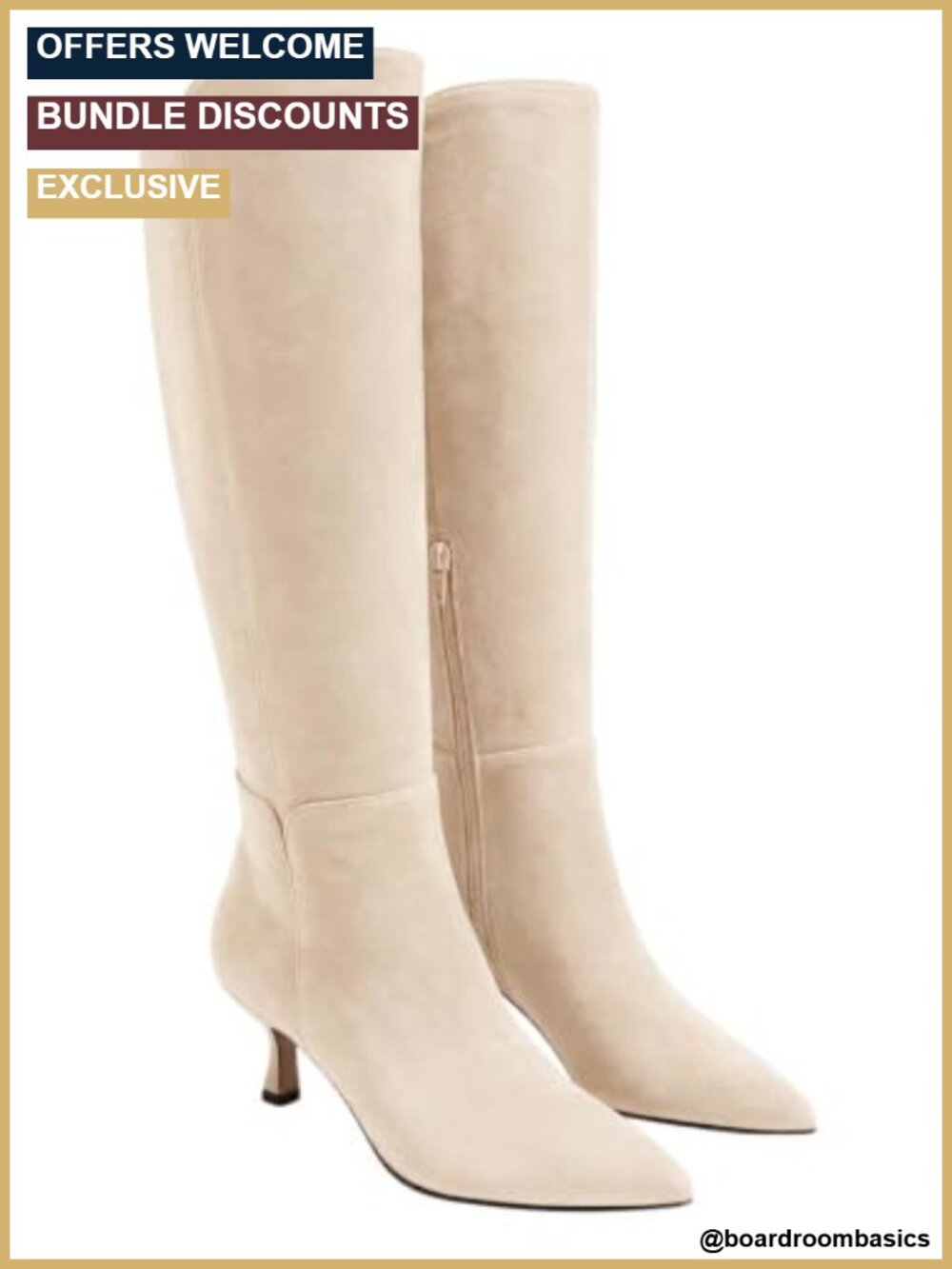 Kitten Heel Pointed Toe Knee High Boots Side Zip PU Suede Dress Boots